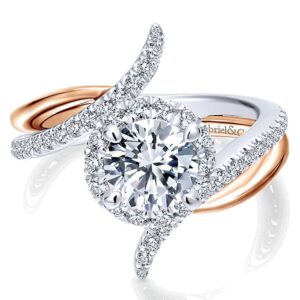 ER12758R4T44JJ 14k White Pink Gold Diamond Halo Engagement Ring