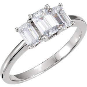 Platinum 1.65ct TW Past Present and Future Emerald Cut Diamond Ring