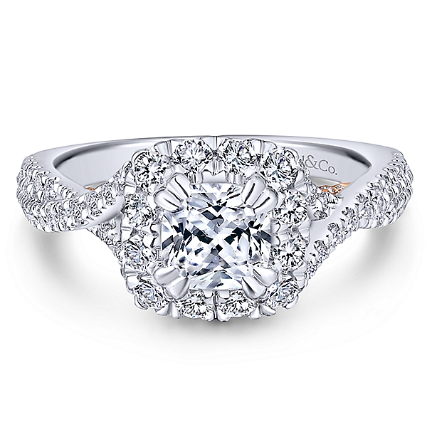 ER12823C4T44JJ 14k White pink Gold Diamond Halo Engagement Ring
