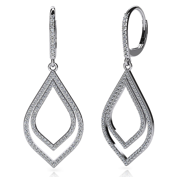 14k white gold diamond dangle earrings