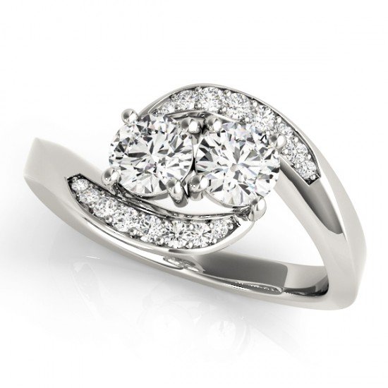 14k White Gold Diamond Two Stone Ring