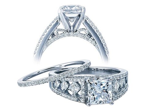 14k White Gold Diamond Vintage Engagement Ring
